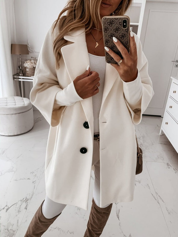 Womens Wool Oversized Three-Quarter Sleeve Button Coat - White