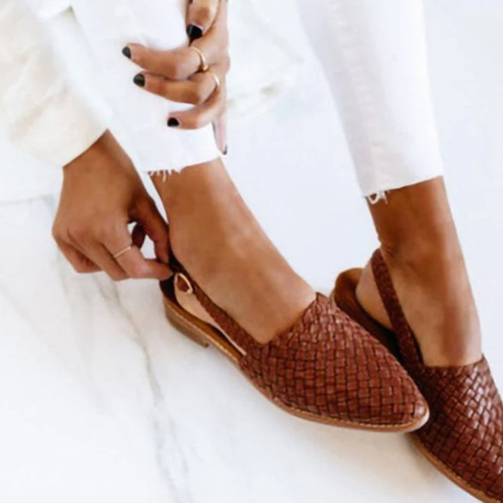 Women's Woven Leather Slingback Pointed-Toe Flat Ballerinas