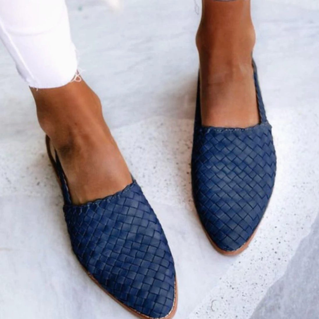 Women's Woven Leather Slingback Pointed-Toe Flat Ballerinas