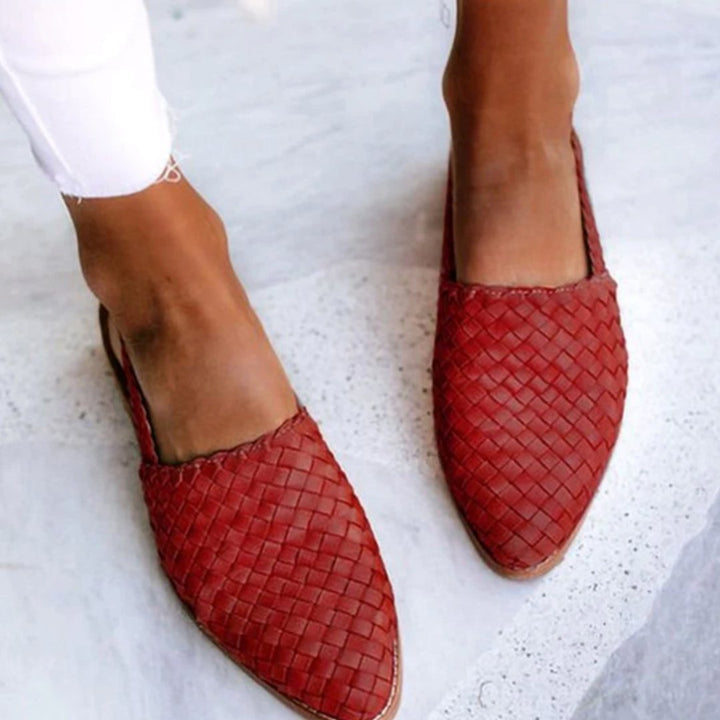 Women's Woven Leather Slingback Pointed-Toe Flat Ballerinas
