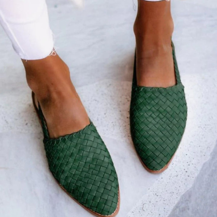 Women's Woven Leather Slingback Pointed-Toe Flat Ballerinas