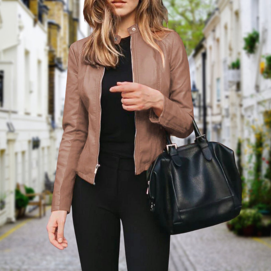 Women's Zip-Front Faux Leather Biker Jacket